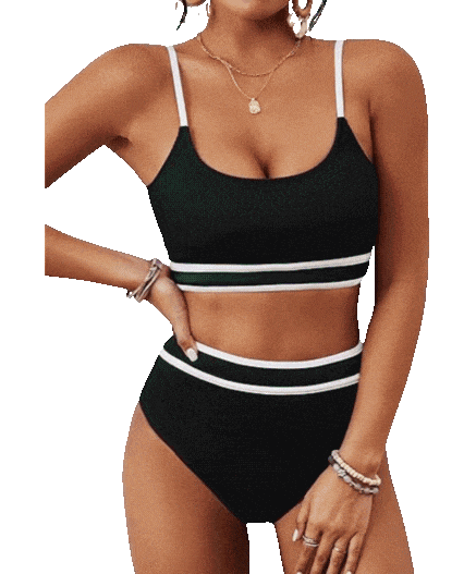 BMJL Women's High Waisted Bikini Ribbed Two Piece Swimsuit High Cut